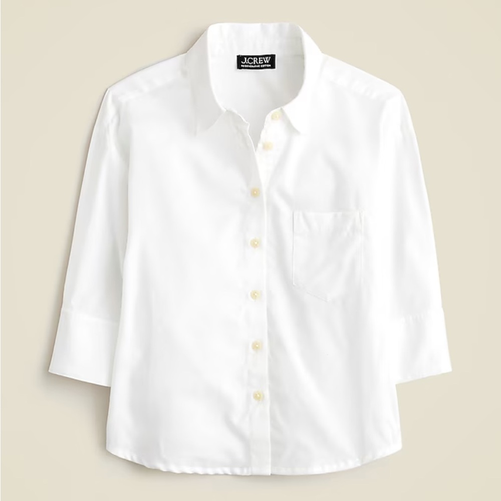 J.Crew White Button Up Shirt 3/4 Sleeve Classic Cotton Blouse